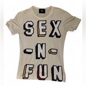 D&G Sex-N-Fun White Graphic Short Sleeved Tee with Bold Lettering Size M